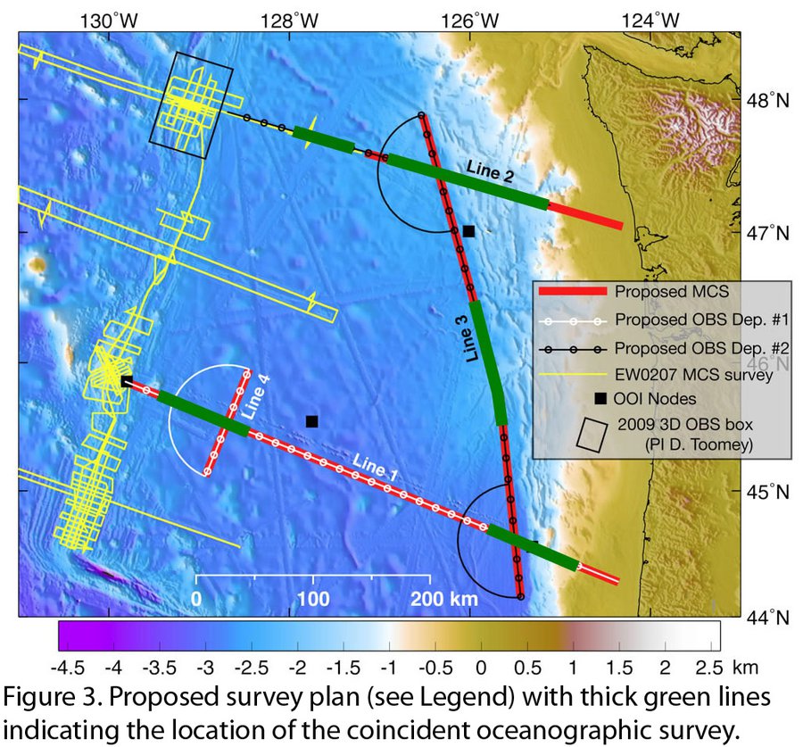 Survey map for Juan de Fuca oceanographic survey